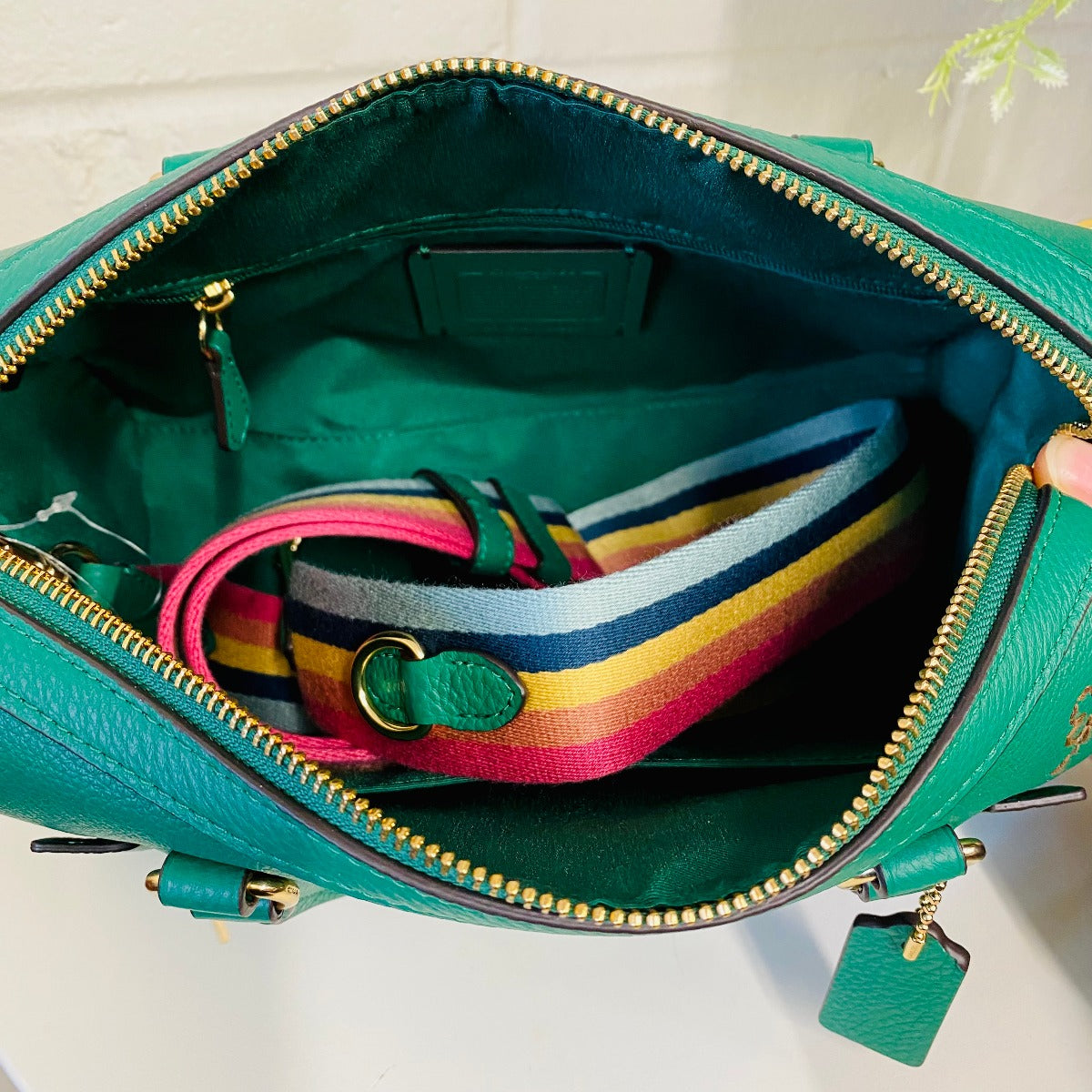 Coach C8280 Rowan Satchel With Diary Embroidery In Green Multi Coach C8280 Rowan Satchel With Diary Embroidery In Green Multi